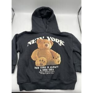 Zara Hooded Pullover Sweatshirt Kids New York Sz 4-5 Black